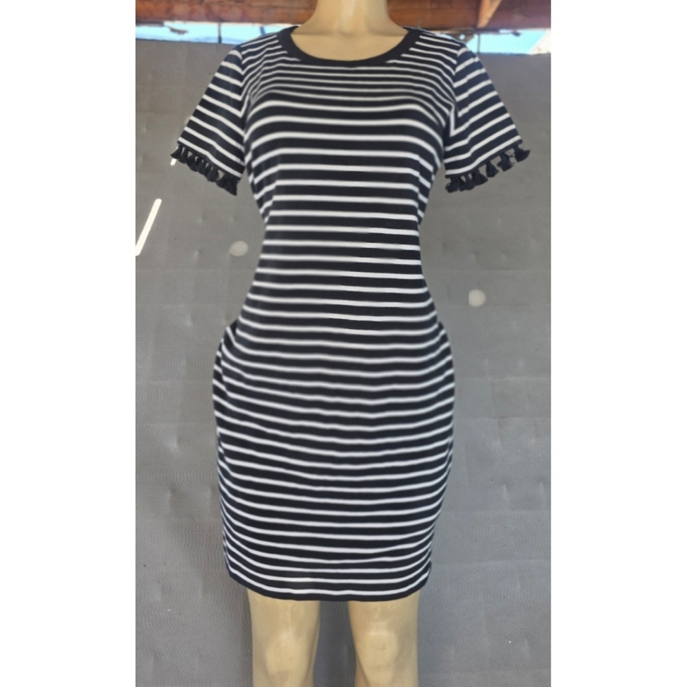 Appleseed's Black and White Striped Mini Dress